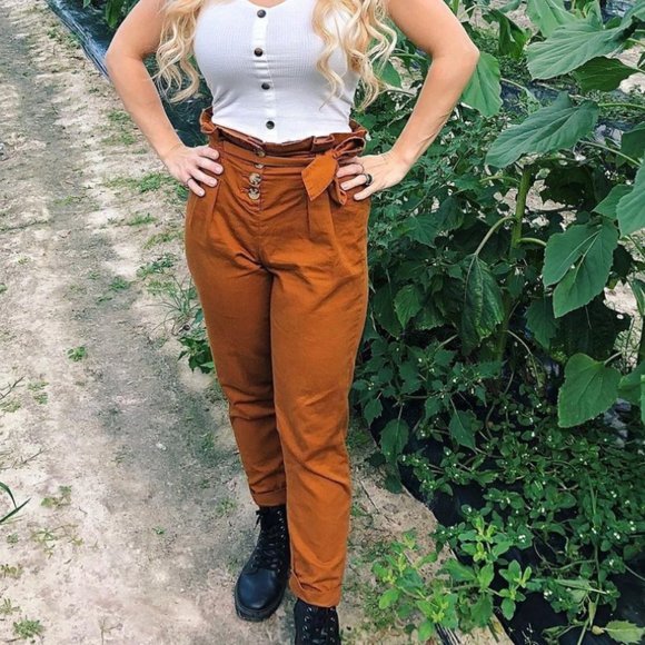 high waisted button up tie pants brown - Picture 5 of 5